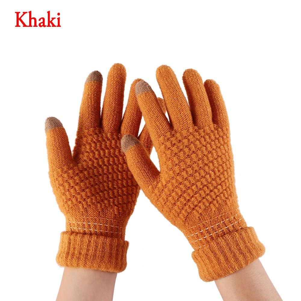 Girls Winter Warm Mittens Knitted Wool Touch Screen Full Finger Women Gloves