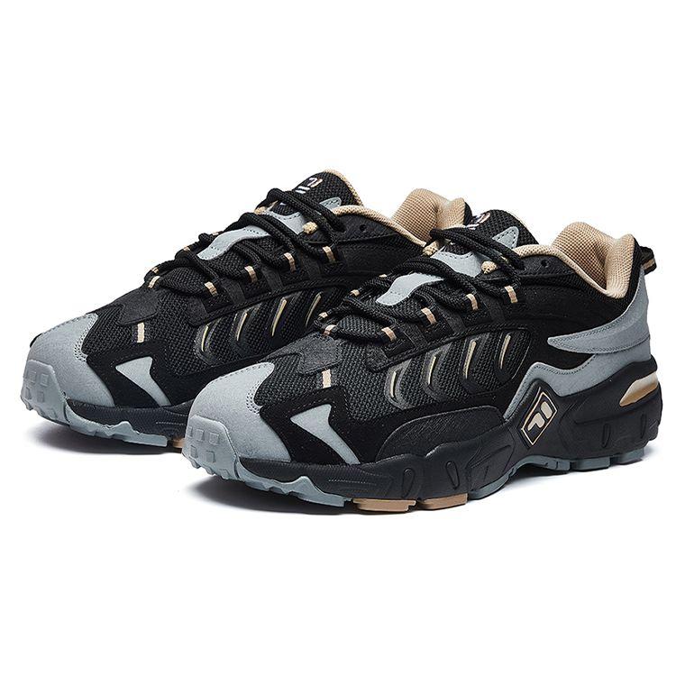 Fila Predator 1 Mesh Fabric Synthetic Leather Round Toe Sports Durable Lightweight Low Top Casual Shoes Men Casual Shoes Black Gray F12M031127FBG