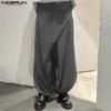 INCERUN Men Autumn Spring Solid Color Zipper Waist Trousers Casual Irregular Wide Leg Pants