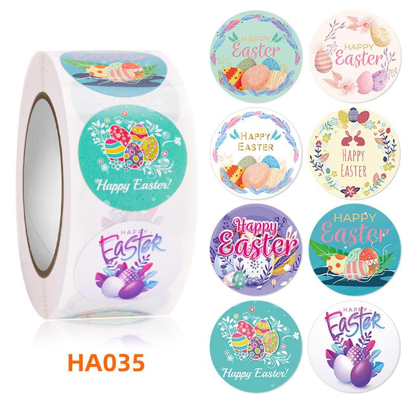 Easter Stickers Rabbit Egg Shaped Stickers 500 Round Copperplate Paper Roll Labels