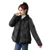 Women Winter Coat Fake Two-piece Zipper Button Closure Padded Hooded Turn-down Collar