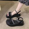 Fashion Women's Sandals Rhinestones Black Beach Platform Ladies Shoes 2025 Luxury Vintage Chic and Elegant New Breathable Fashion Vip