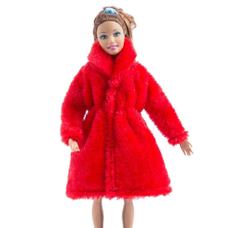 Red Winter Wear Warm Coat For Barbie Doll Outfits Fur Doll Clothing Doll Dress Clothes For Barbie 1/6 BJD Doll Accessories Toy
