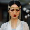 Rhinestone Belly Dance Face Veil Gold Masquerade Mask Jewelry Curtain Head Chain Belly Dance Stage