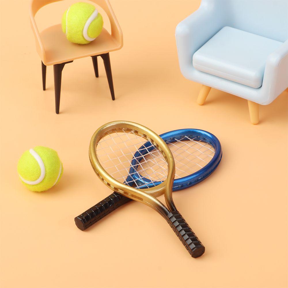 Garden Gift Sport Tennis Model Miniature Tennis Racket Mini Tennis Racket&Ball Doll House Tennis
