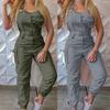 Lady Jumpsuit Casual Sleeveless Polyester Ankle Tied Cargo Jumpsuit for Working