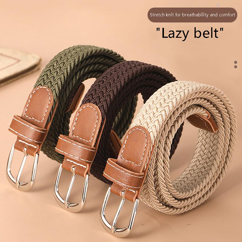 Belt Woven Canvas Belt Metal Buckle Men Women Elastic Braided Belt Punch Free