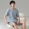 Summer Knitted Cotton Short Sleeved Men's Pajamas Sets Male Pajama Set Letter Pajama for Men Sleepwear Suit Homewear