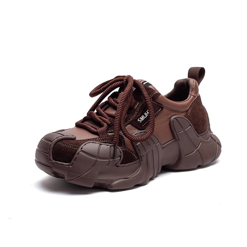 Fashion 2025 Autumn New Casual Outdoor Sports Lace Up Sneakers Lightweight Soft Sole Comfortable Genuine Leather Women's Shoes