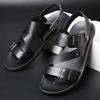 Men's Sandals Solid Color Open Toe Mens Leather Sandals 2024 New Slippers Beach for Male Leather Footwear