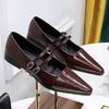 New Style Luxury Women Pointed Toe Women Mary Jane Shoes Fashion Shallow Buckle Shoes Ladies Casaul Dress Low Heel Leather Shoes