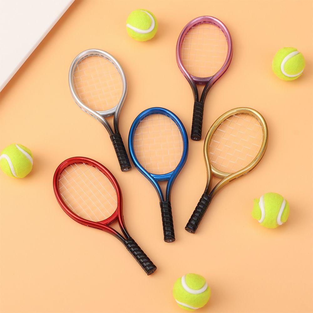 Garden Gift Sport Tennis Model Miniature Tennis Racket Mini Tennis Racket&Ball Doll House Tennis