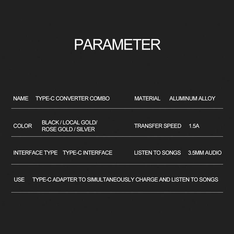 Type-c 2-in-1 Adapter 3.5mm Headphone Audio Adapter T-shaped Charging Listening