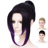 CaseEden Cosplay Wig, Short, Updo, Ponytail, Heat-Resistant, Black with Purple Tips, Includes 2 Wig Nets (WIG5509)