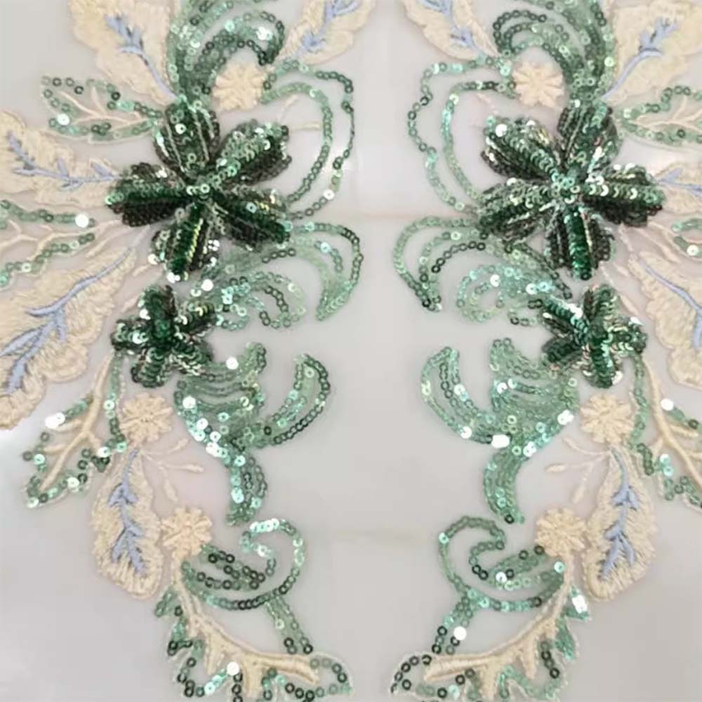 1 Pair Flower Sequins Embroidered Wedding Appliques Sew Patch For Dress DIY Decoration