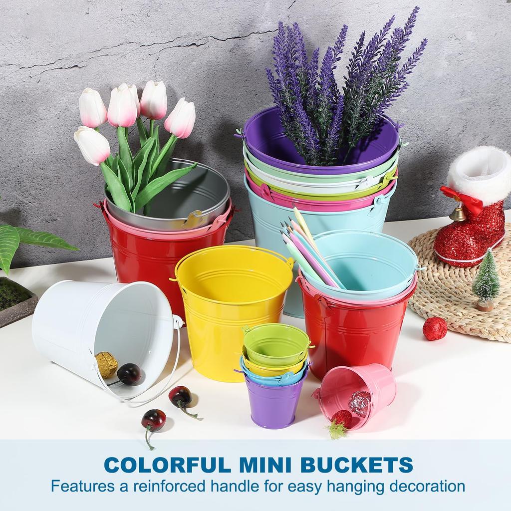 PATIKIL Small Metal Buckets with 12pcs Mini Galvanized Buckets for Craft Party Souvenir Dark Purple 2.7"x2.3" Handles, Decoration,