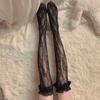 Lolita JK Lace Fishnet Stockings for Women Bow Hollow Soft Sweet Lolita Calf Socks Ballet Style Over The Knee Socks