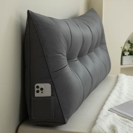 Triangular Headboard Pillow Bed Wedge Pillow with Side Pocket Headboard Back And Waist Support Cushion for Daybed Reading Relaxing