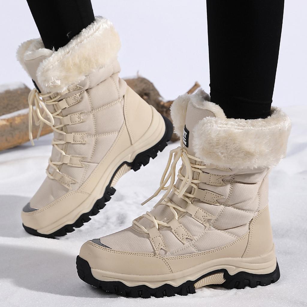 Women's Winter Warm Snow Boots Faux Fur Lining Waterproof Mid-Calf Ankle Booties Anti-Slip Outdoor Shoes Lace Up Walking Hiking Sport Boots for Women