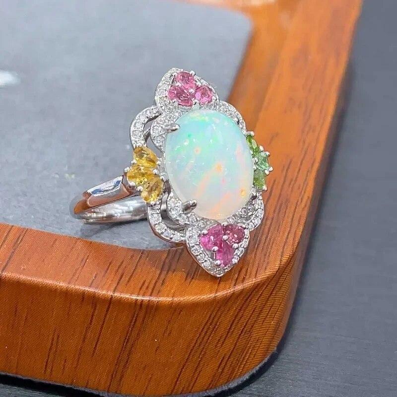 Sace Gems 925 Sterling Silver Certified 10*12MM Natual Opal Rings for Women Engagement Cocktail Party Fine Jewelry Gift