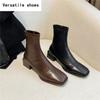 Square Toe Women Short Boots Fashion Side Zippers Chelsea Booties Retro Style Autumn Female Thick Heel Shoes