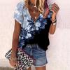 Women's Top Summer New Fashion Rose Flower Beautiful Flower Printed Casual Zipper V-neck Short Sleeve Top