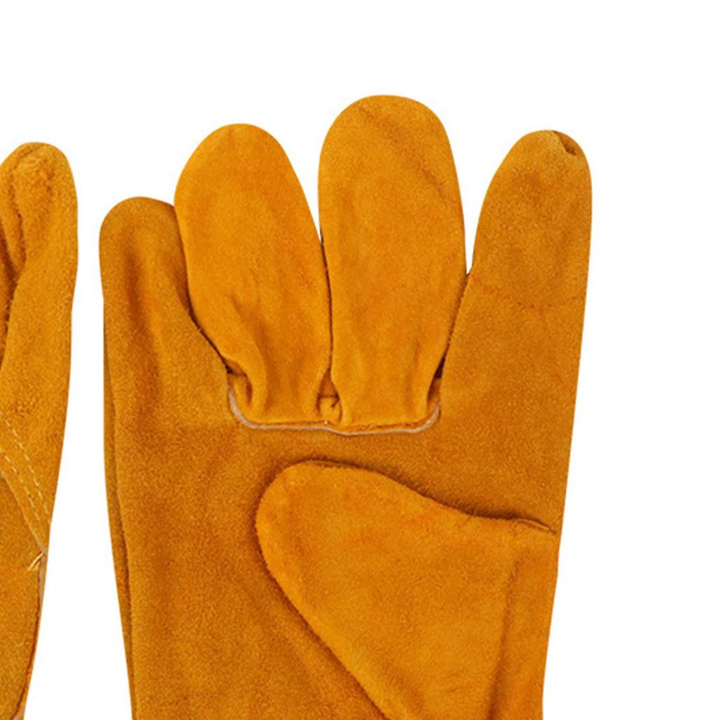 Utility Work Gloves Cowhide Leather Heat Resistant Gloves Protective Working Gloves for Driver Welder Yellow