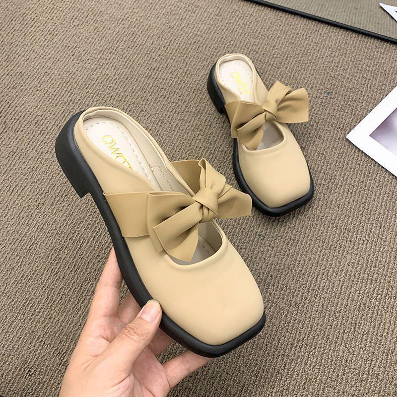Baotou Slippers Women Wear Fashionable and Versatile Summer New Fairy Style Bow Half Slippers Lazy Shoes Muller Shoes
