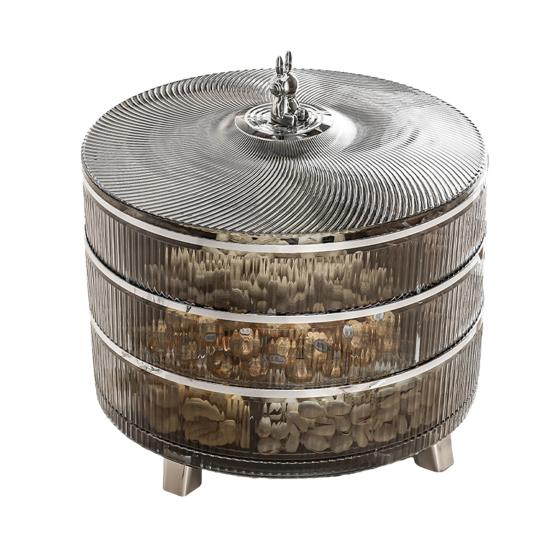 Triple Layer Divided Nut Serving Tray with Lid 360-degree Rotation Transparent Plastic Snack Platter Container BPA-Free Dried Fruit Storage