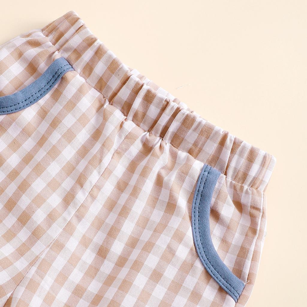 Baby Toddler Boy Shorts Set Baseball Embroidery Short Sleeve T-Shirt Plaid Shorts 2 Piece Summer Outfit