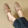 Krazing Pot Mules Cow Skin Round Toe Size 43 Flat with Fashion Hollow Out Butterfly-knot Decorations Shallow Autumn Flats