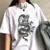 Harajuku Women's T-Shirt Chinese Dragon Cartoon 90S Top Female T Shirts Harajuku Summer Streetwear O-Neck Leisure Shirt Clothes
