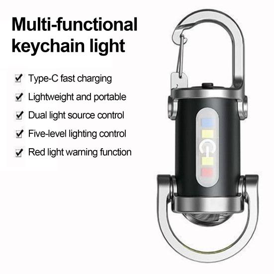 Mini Flashlight 5 Lighting Modes Dual Light Source Waterproof Rechargeable Keychain Flashlight Camping LED Torch