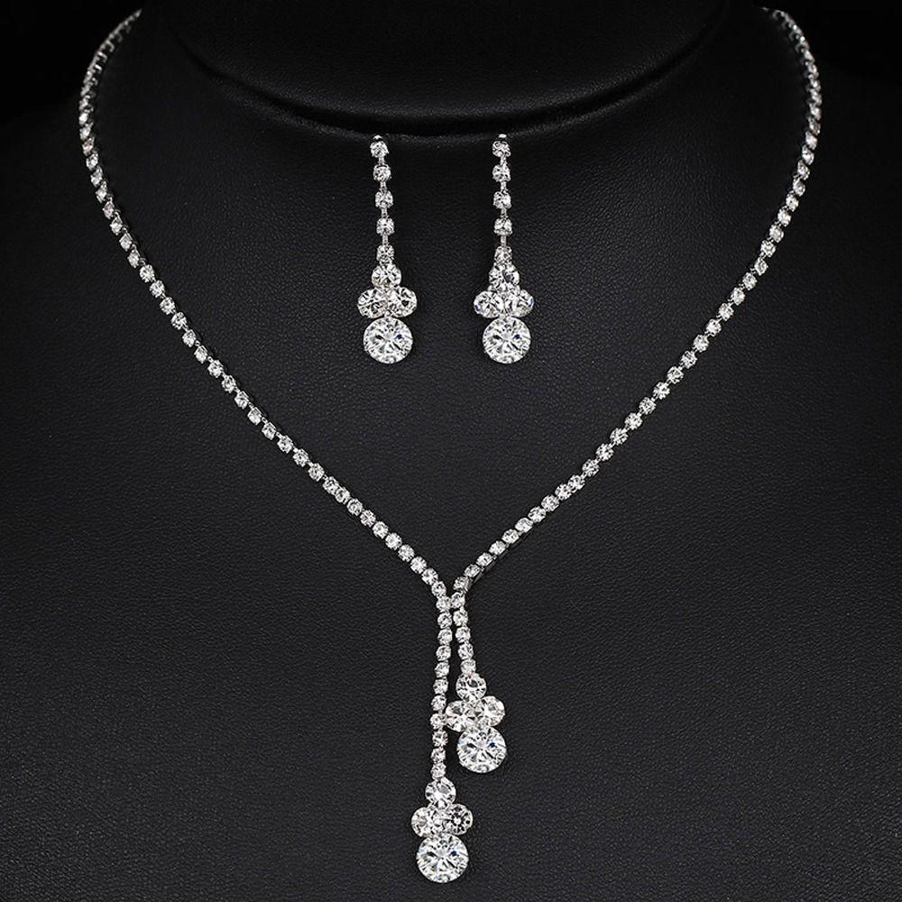 Anniversary Gift Bridal Wedding Jewelry Set Dangle Earrings Water Drop Earrings Women Necklace