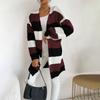 Women's Fashion Loose Early Autumn New Mid-length Knitted Cardigan Japanese Striped Color Matching Sweater Jacket