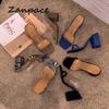 Fashion 2024 European Women Sandals Open Toe Snake Pattern Square with Thick Women Shoes Summer Super Heels Large Size 42 Sandals Woman