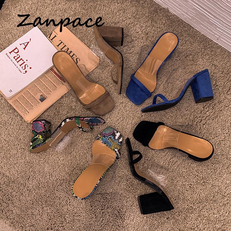 Fashion 2024 European Women Sandals Open Toe Snake Pattern Square with Thick Women Shoes Summer Super Heels Large Size 42 Sandals Woman