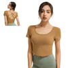 Футболка для практики йоги с короткими рукавами, с короткой поддержкой спины и груди для женщин, чашки, длина, эластичность, дышащая, йога, пилатес,