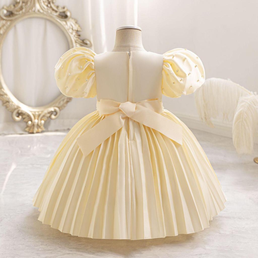 Baby Party Dresses for Girls 2024 Summer Vintage Court Ceremony Birthday Party Ball Gown Puff Sleeve Toddler Kids Princess Dress