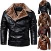 Leather Jacket Men Winter Fleece Motorcycle Faux Leather Jacket Removable Fur Collar Windbreaker Slim Coat