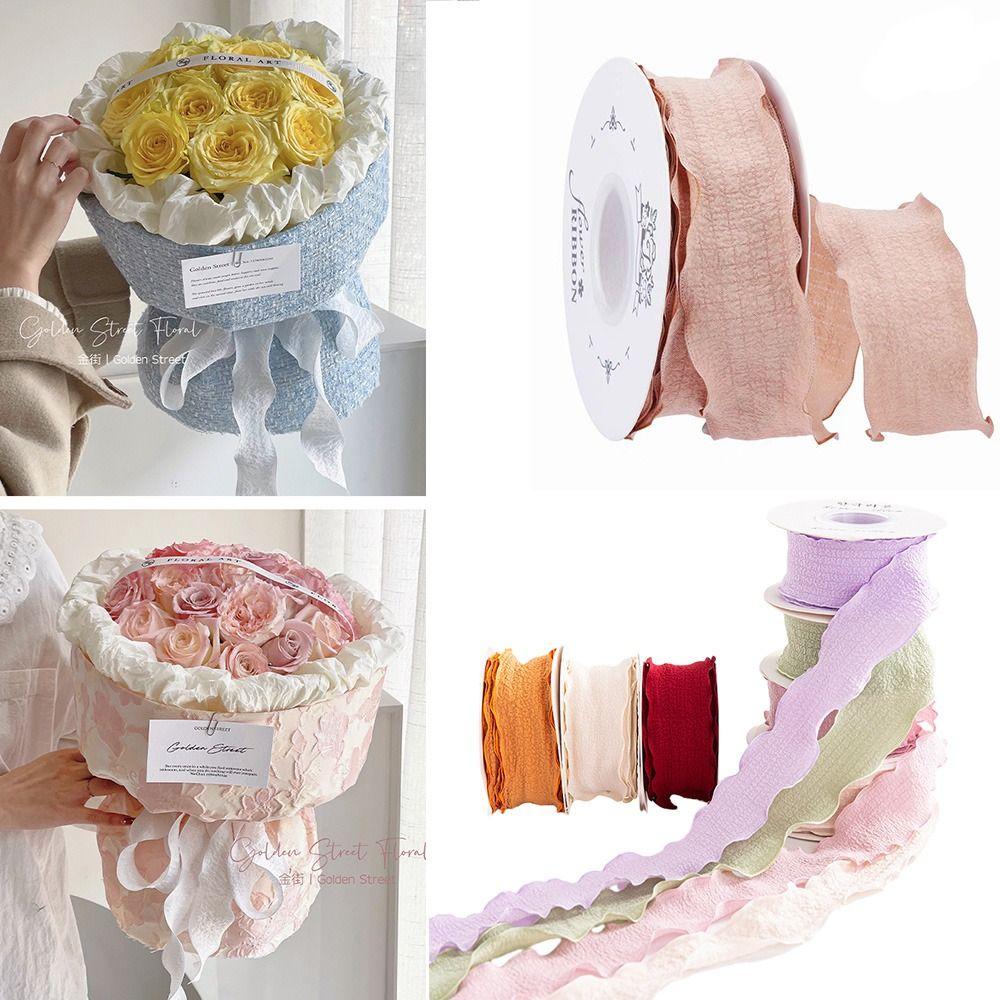 Craft Supplies Floral Florist Wrapping Yarn Band Linseed Wrinkled Cotton Ribbon Flower Packaging
