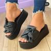 Women's Shoes Muffin Wearing Wedge Slippers Summer Platform Slippers Large Size Bow Flip-flop