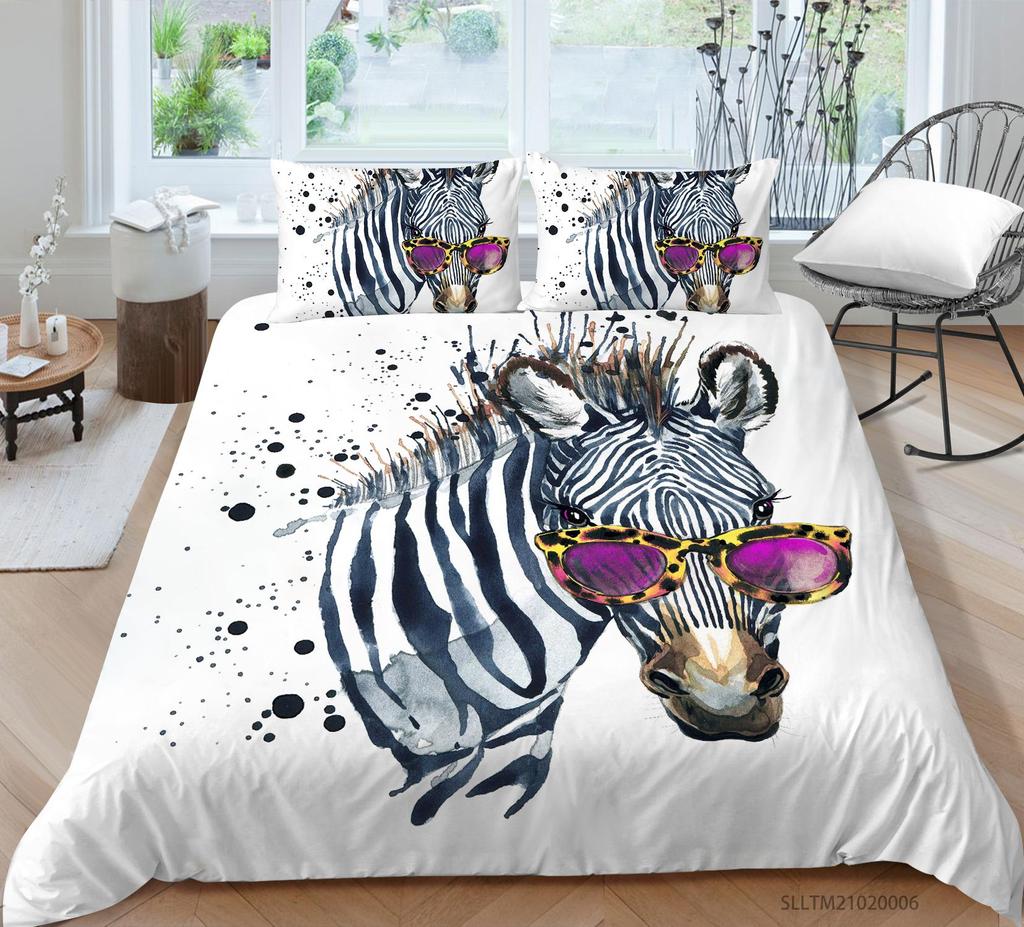 3D Horse Pattern Bedding Single Double Bed Full Size Animal Print Pillowcase and Quilt Cover Microfiber Washable Home Decoration