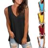 Women's Summer Casual V-Neck Solid Color Sleeveless Loose T-Shirt Tank Tops