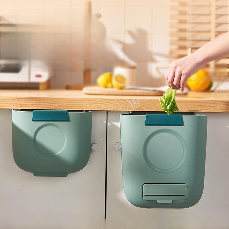 Wall-Mounted Foldable Kitchen Trash Can - Hanging Cabinet Door Waste Bin
