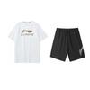 Li Ning Logo Print Round Neck Pullover Short Sleeve T-Shirt Fashion Versatile Loose Fit Shorts Casual Sports Set Unisex Sets AHSS549-2+YKSV151-1