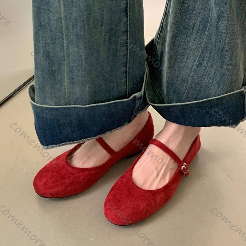 Comemore Spring New Women Flats Round Toe Shallow Slip On Ladies Casual Ballet Shoes Soft Suede Leather Eelgant Dress Shoes