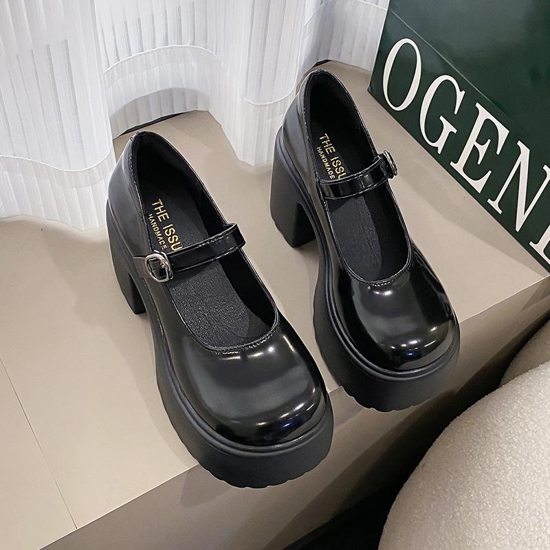 Platform High Heels Pumps Women 2025 Autumn Pu Leather Ankle Buckle Mary Jane Shoes Woman Thick Heeled White Lolita Shoes