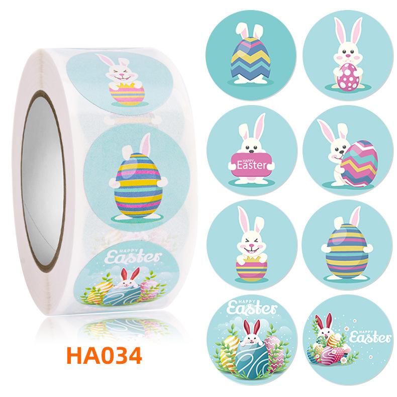 Easter Stickers Rabbit Egg Shaped Stickers 500 Round Copperplate Paper Roll Labels