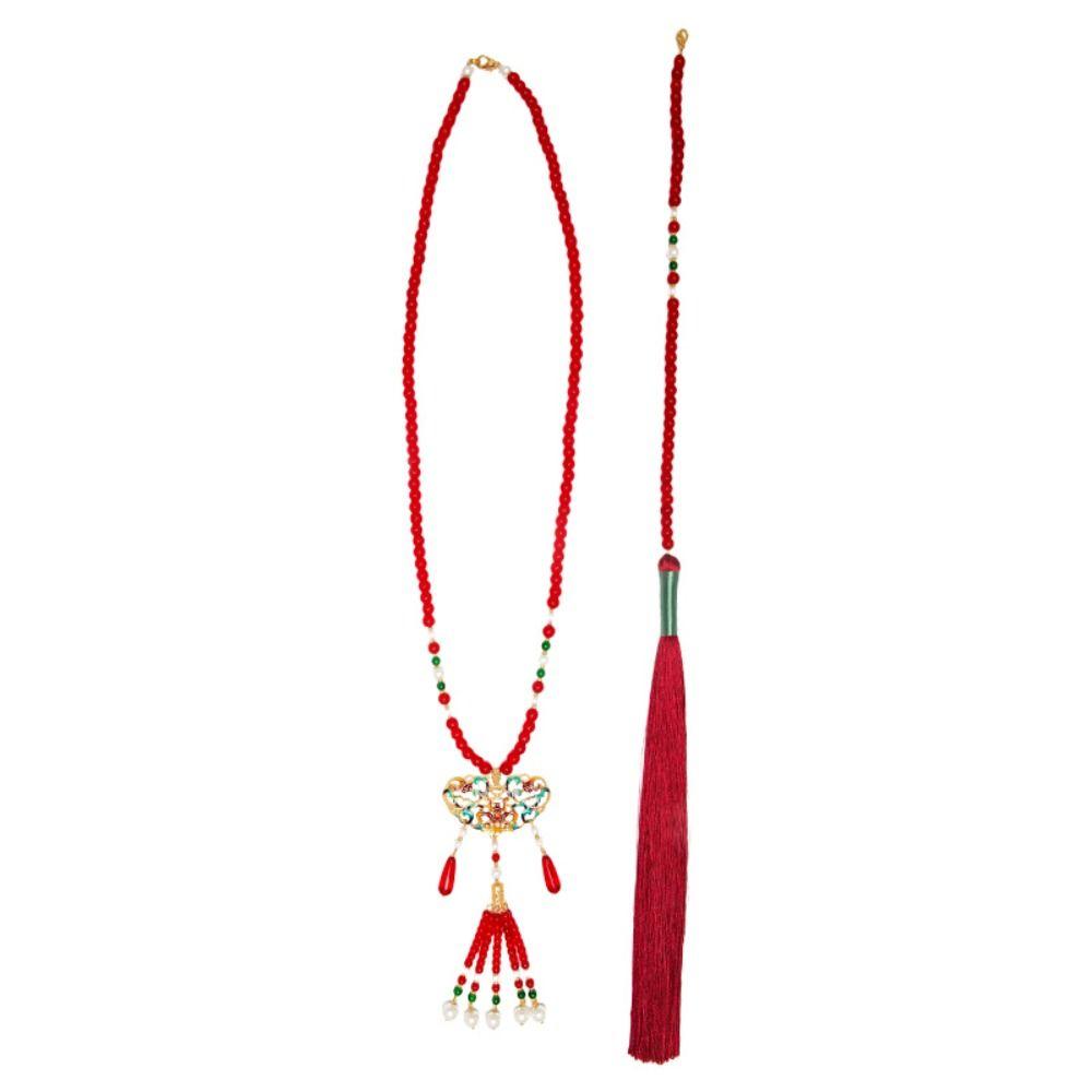 Tang Ming Song Dynasty Hanfu Ruyi Pendant Pearl Long Tassel Necklace Chinese Style Necklace Hanfu